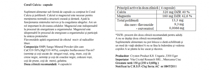 Calciu Coral 250 capsule prospect